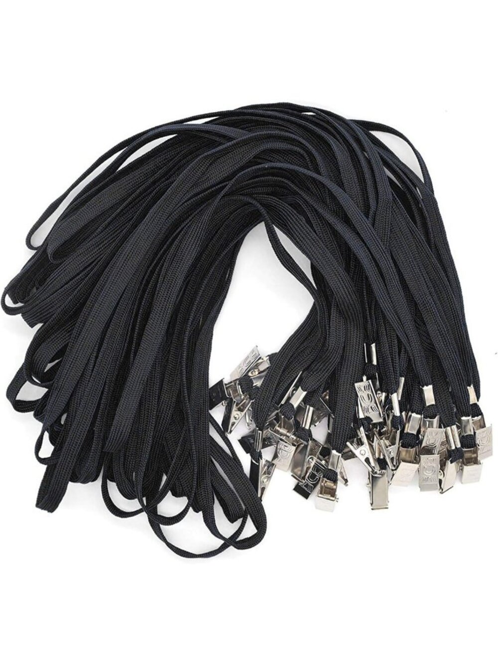 Bulk Black Badge Lanyards 100 Pack with Clip - Flat Neck Lanyard for ID Cards